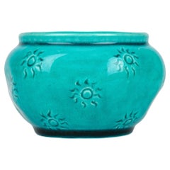 Burmantofts Faience Turquoise Glazed Sun Burst Pattern Art Pottery Vase