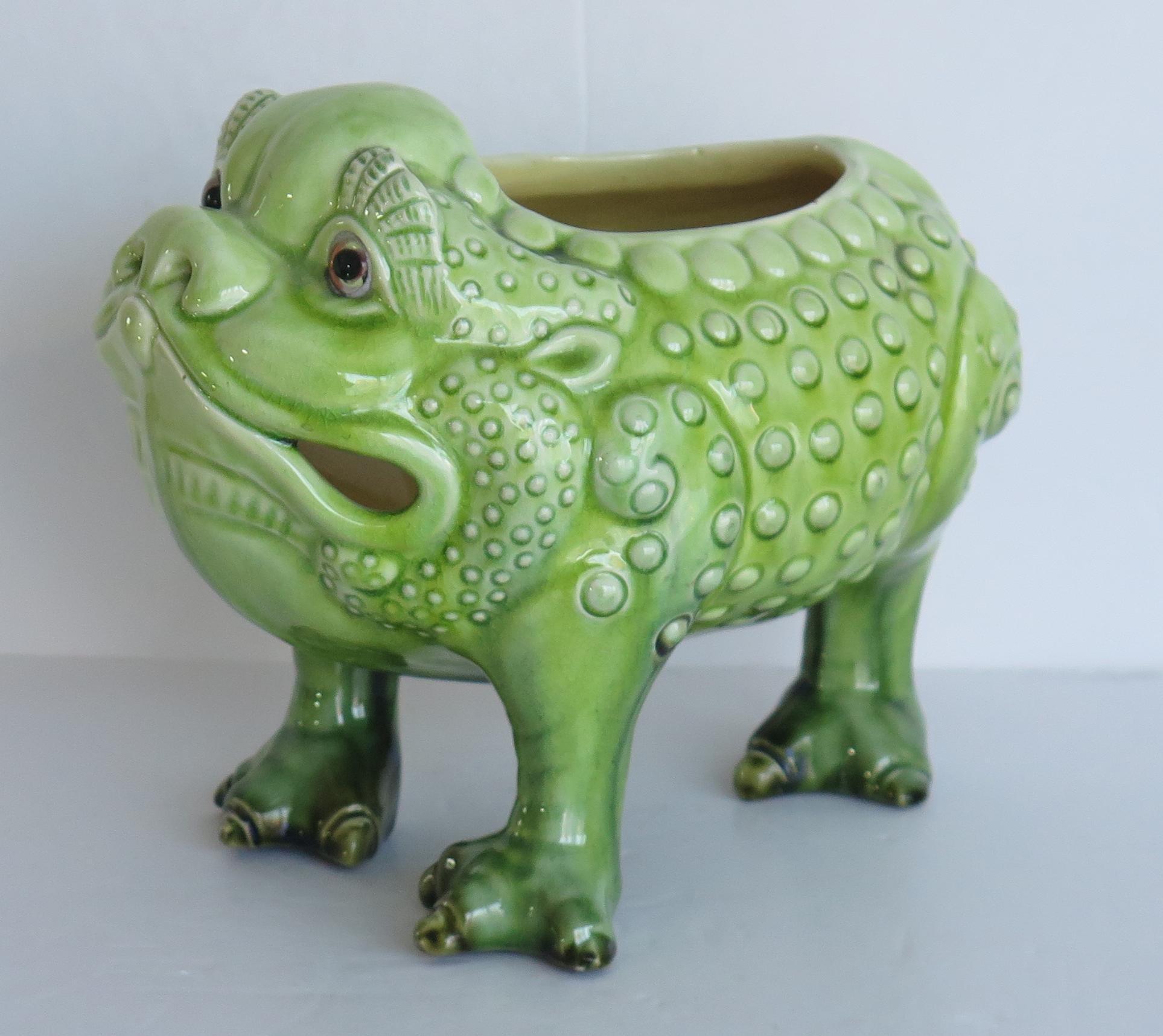 Arts and Crafts Burmantofts Grotesque Faience Bull Frog Spoon Warmer, Leeds England circa 1885