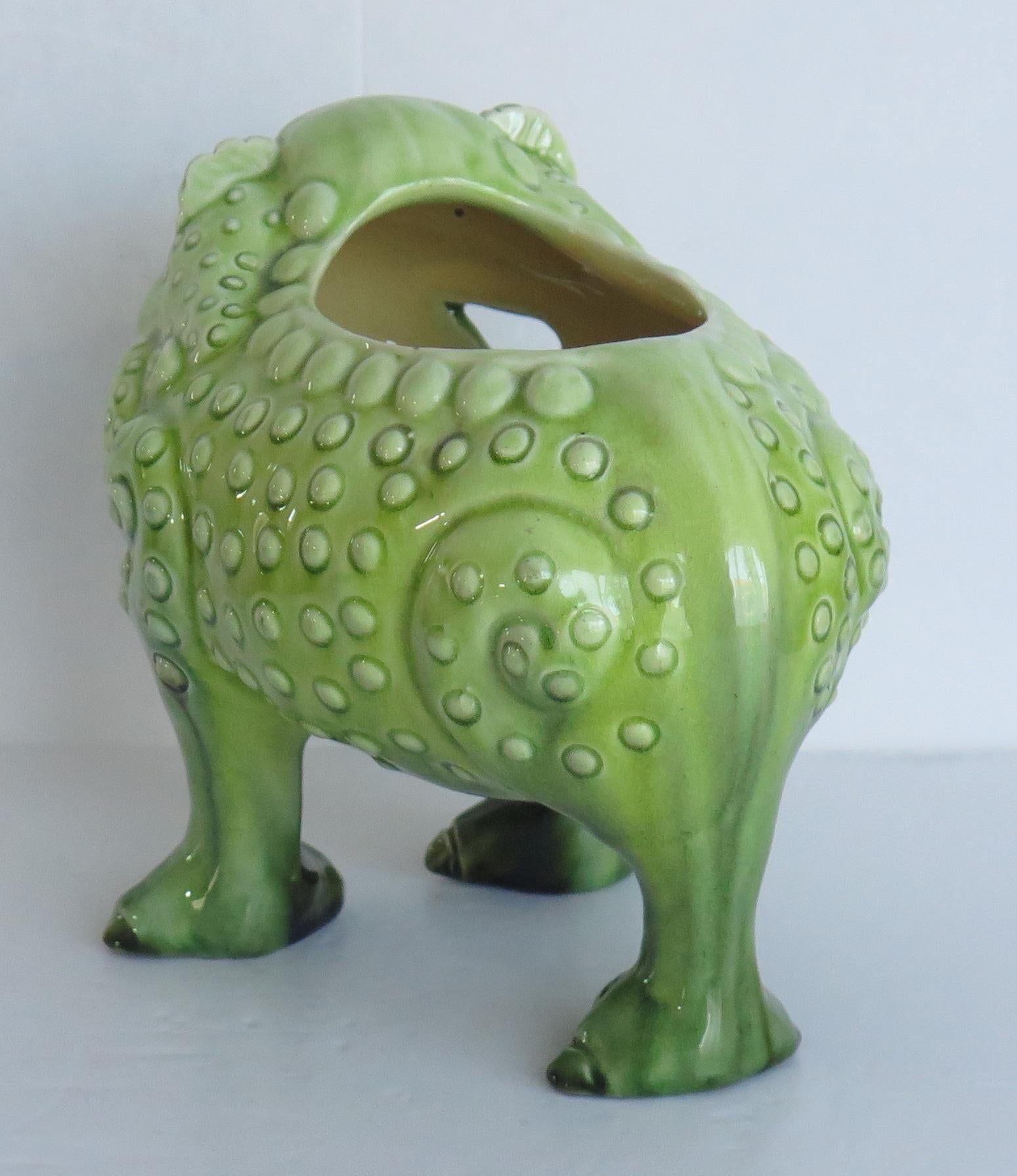 English Burmantofts Grotesque Faience Bull Frog Spoon Warmer, Leeds England circa 1885