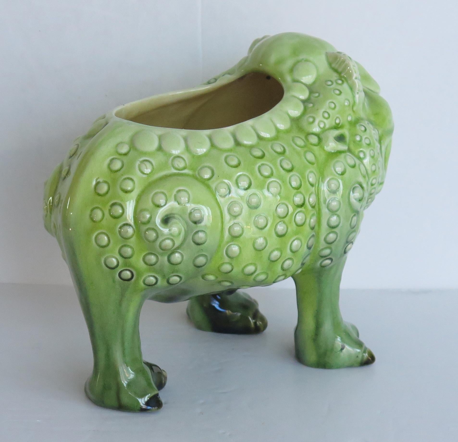 Glazed Burmantofts Grotesque Faience Bull Frog Spoon Warmer, Leeds England circa 1885