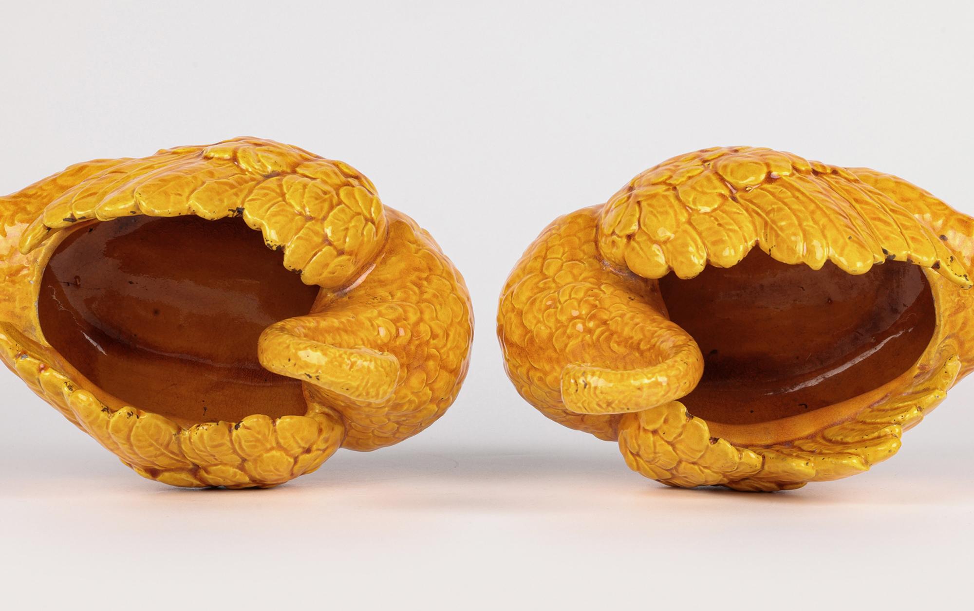 Burmantofts Rare Pair Faience Pottery Yellow Glazed Swan Vases 9