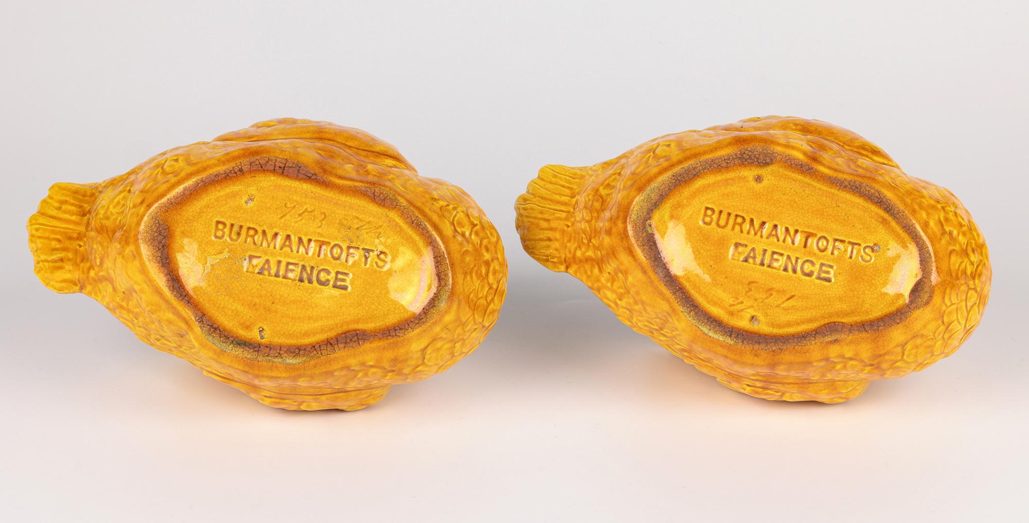Burmantofts Rare Pair Faience Pottery Yellow Glazed Swan Vases 12