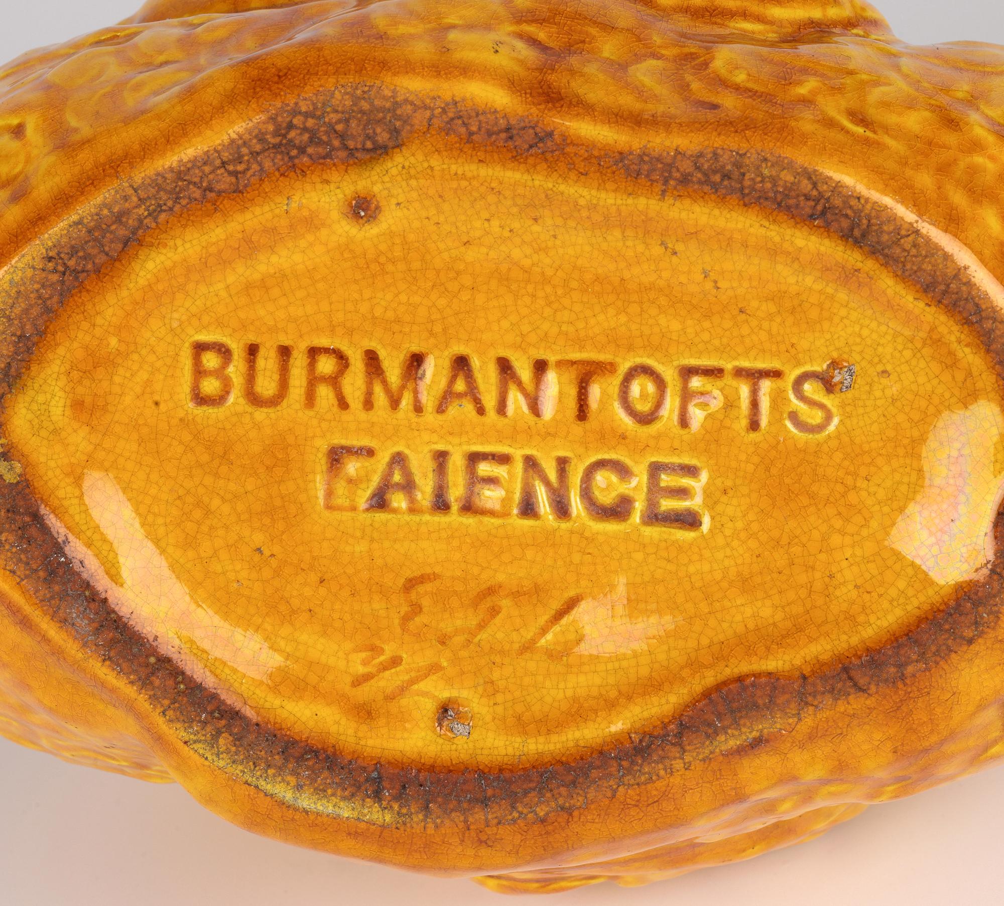 Aesthetic Movement Burmantofts Rare Pair Faience Pottery Yellow Glazed Swan Vases