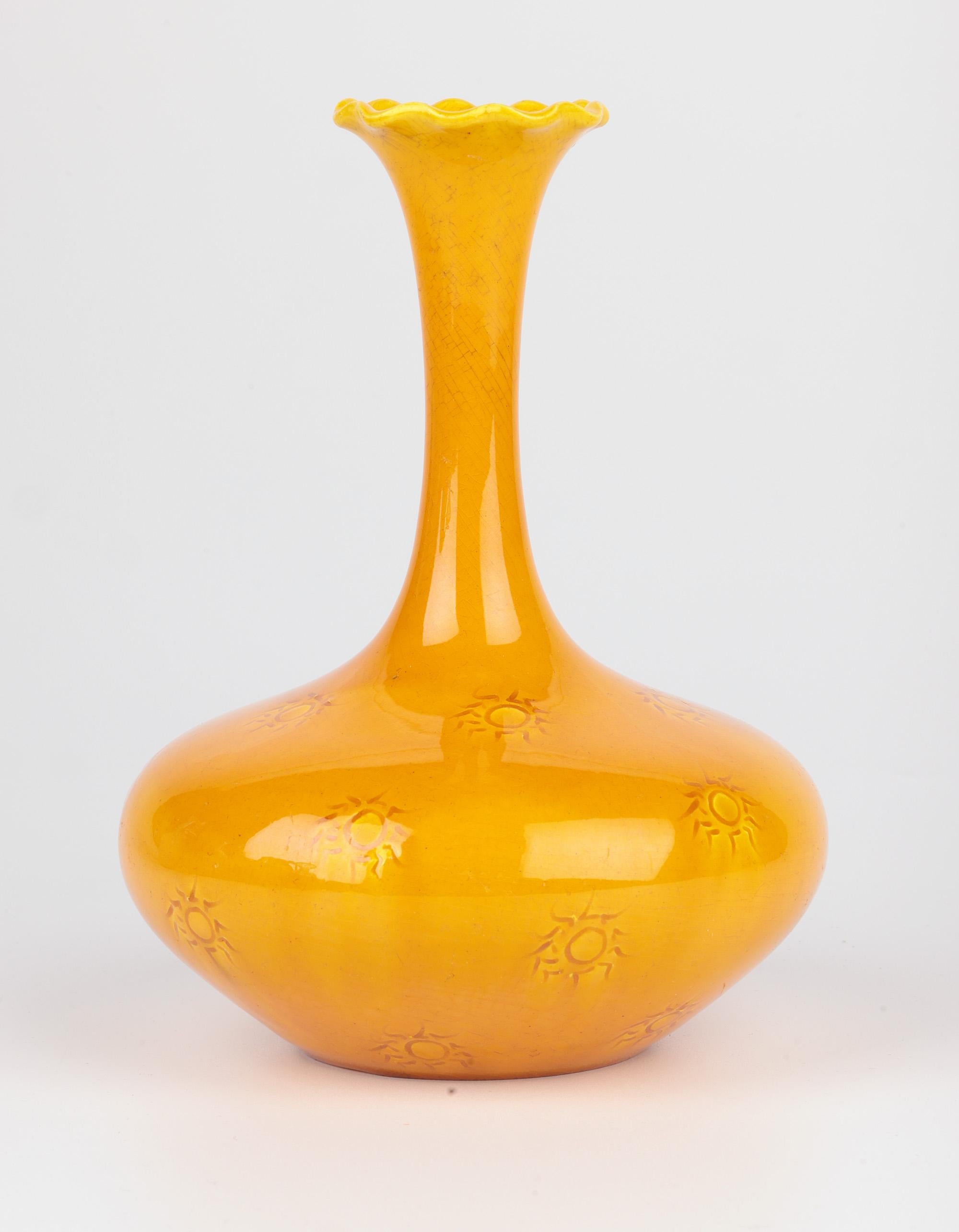 Burmantofts Seltene Safran glasiert Sunburst Muster Kunst Pottery Vase im Angebot 8