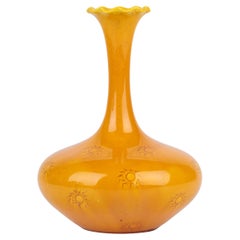 Burmantofts Rare Saffron Glazed Sunburst Pattern Art Pottery Vase