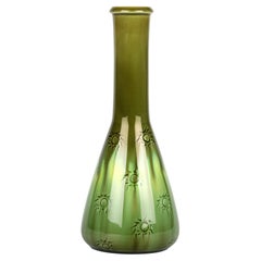 Burmantofts Rare Sunburst Pattern Flask Shaped Green Art Pottery Vase