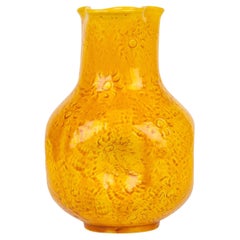 Burmantofts Saffron Glazed Sunburst Pattern Dimple Art Pottery Vase
