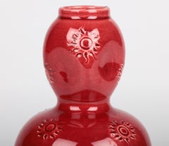 Burmantofts Sunburst Pattern Red Glazed Double Gourd Art Pottery Vase