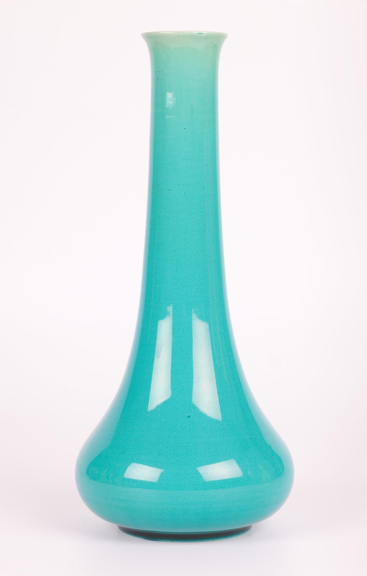 Burmantofts Tall Bud Shaped Turquoise Glazed Art Pottery Vase 2