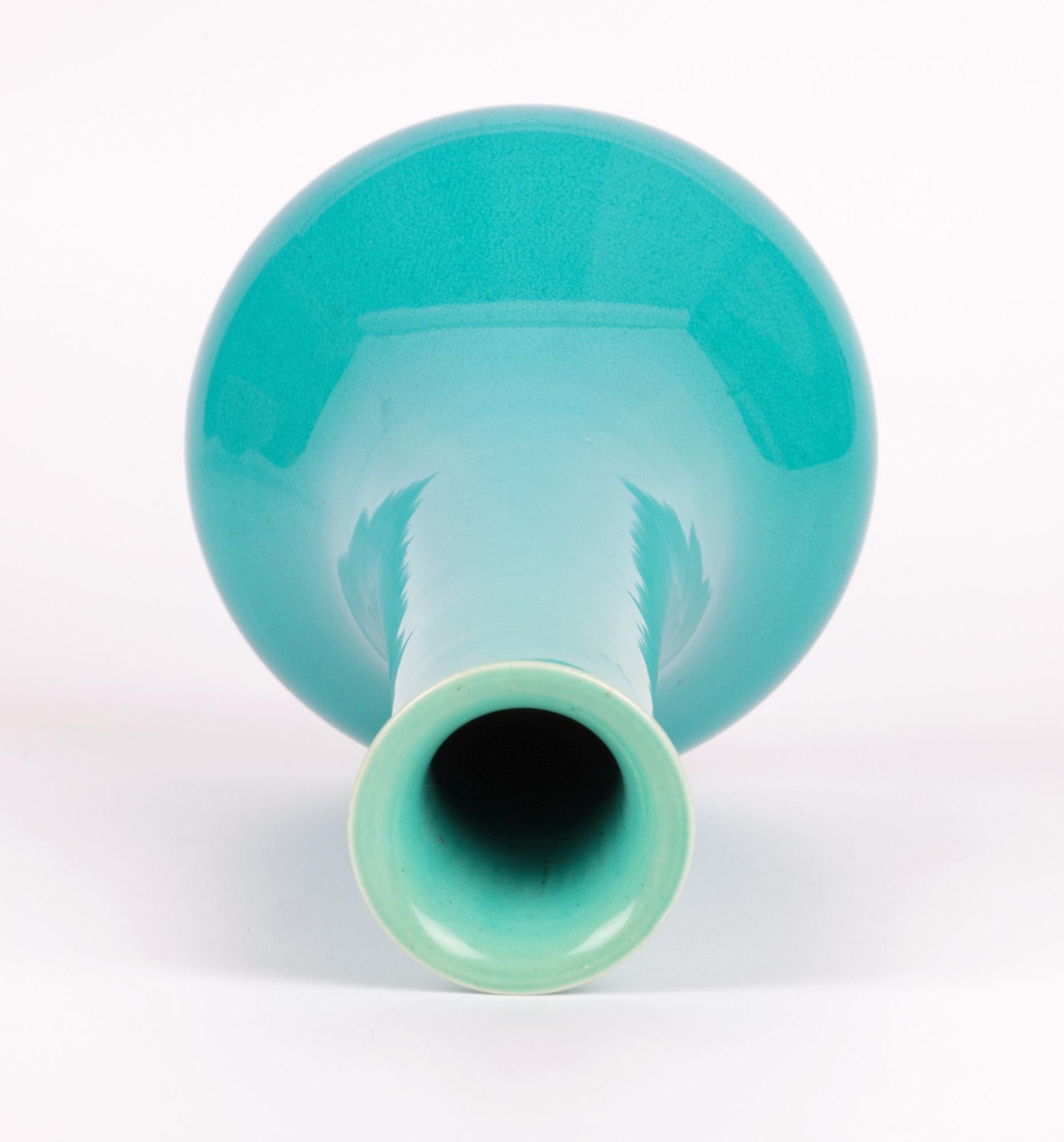 Burmantofts Tall Bud Shaped Turquoise Glazed Art Pottery Vase 4