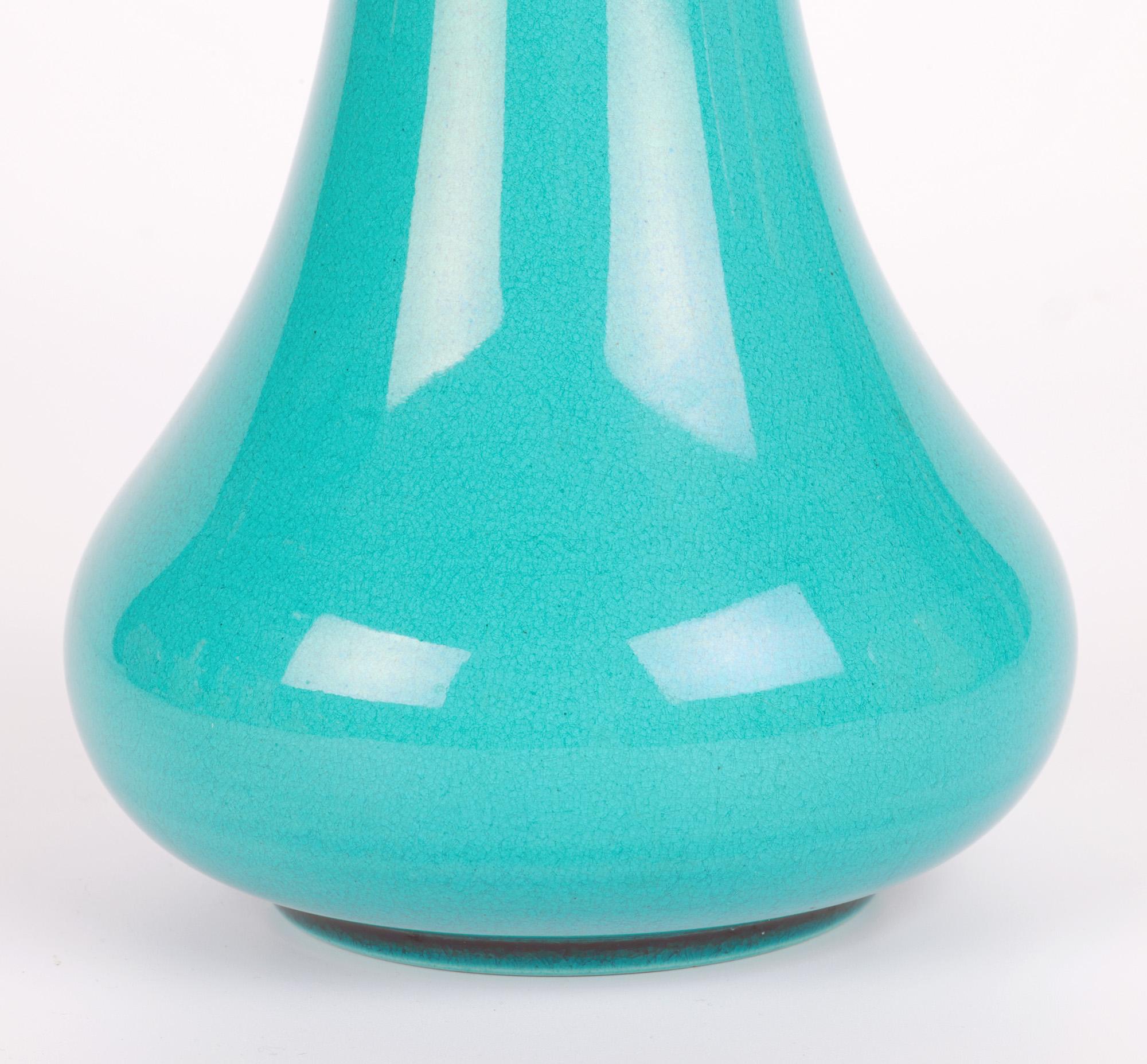 Arts and Crafts Burmantofts Tall Bud Shaped Turquoise Glazed Art Pottery Vase