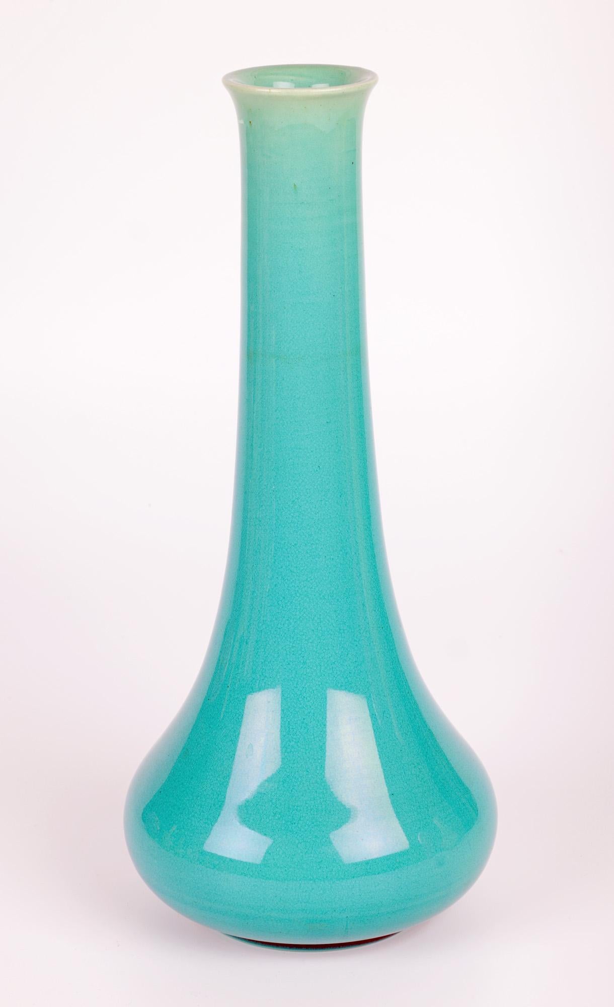 Late 19th Century Burmantofts Tall Bud Shaped Turquoise Glazed Art Pottery Vase