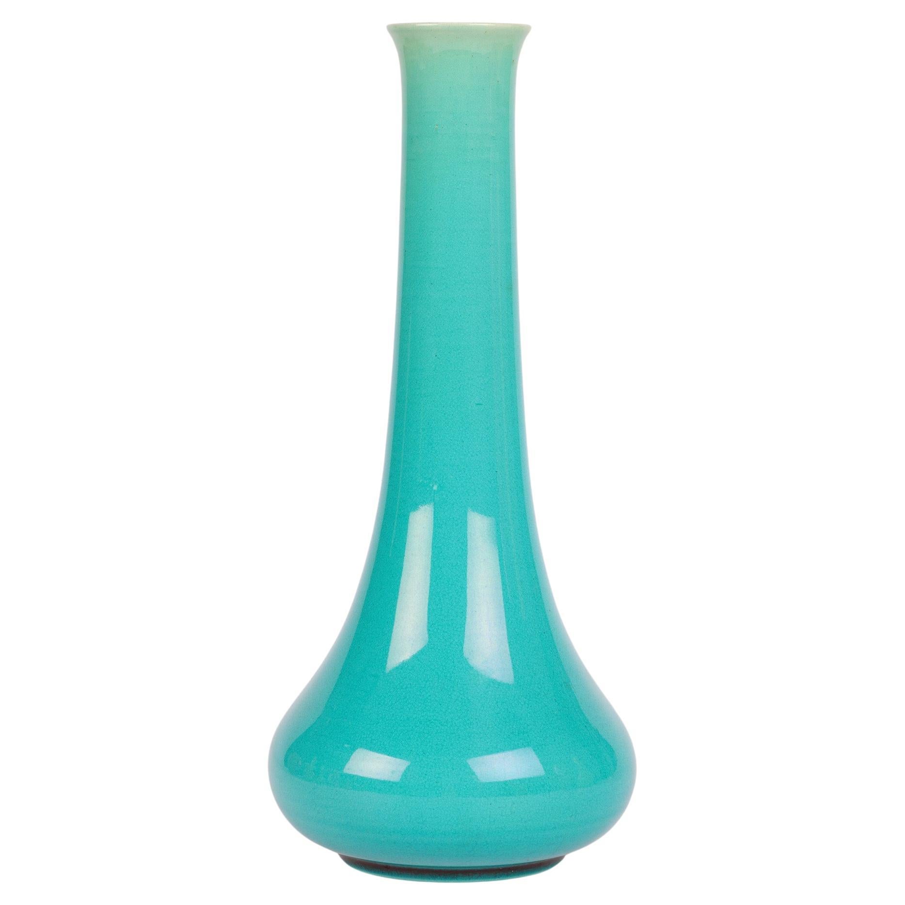 Burmantofts Tall Bud Shaped Turquoise Glazed Art Pottery Vase