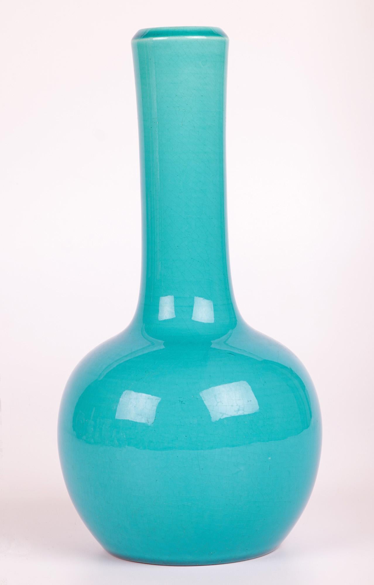 Burmantofts Turquoise Glazed Bottle Shape Art Pottery Vase 2