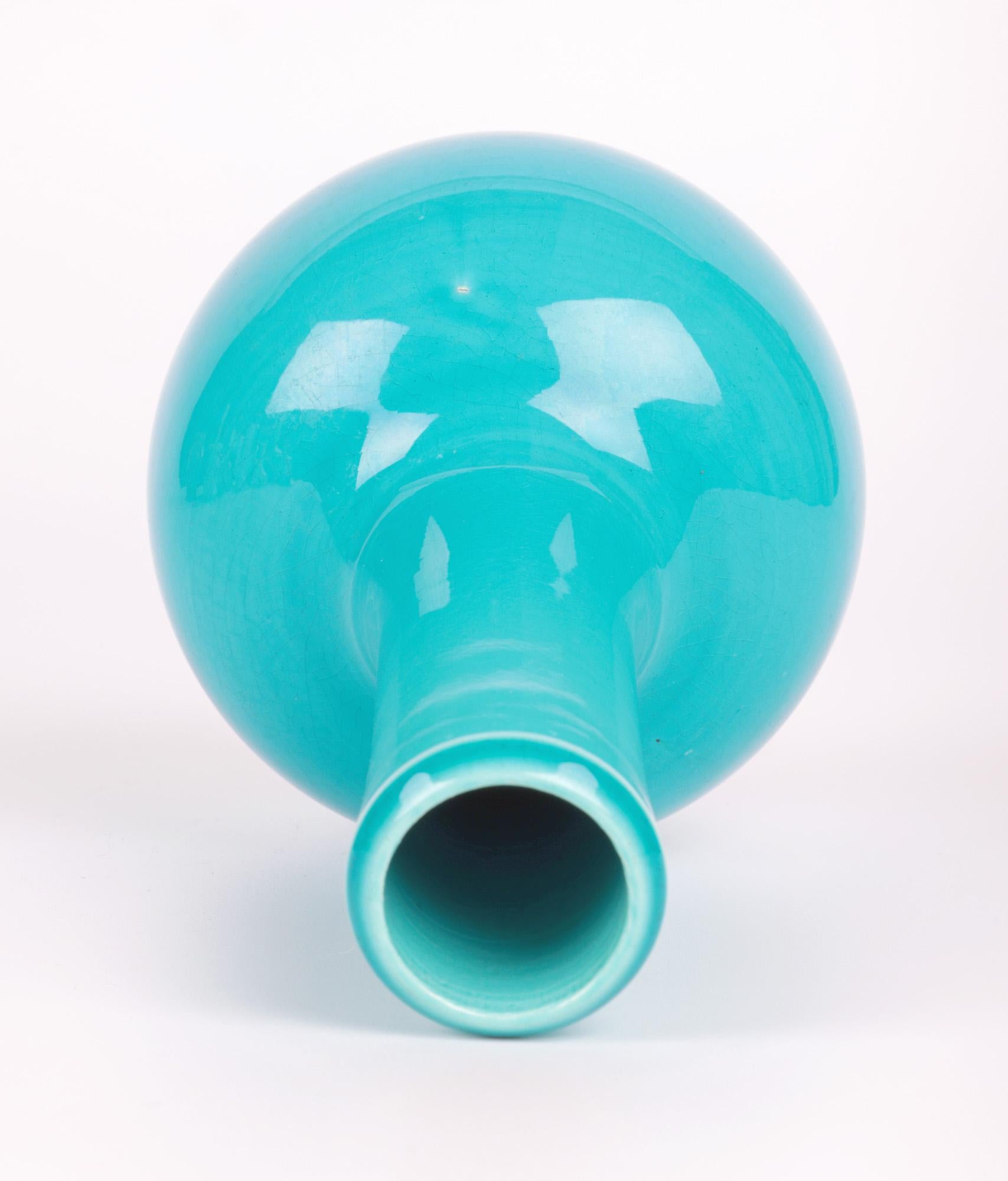 Burmantofts Turquoise Glazed Bottle Shape Art Pottery Vase 4