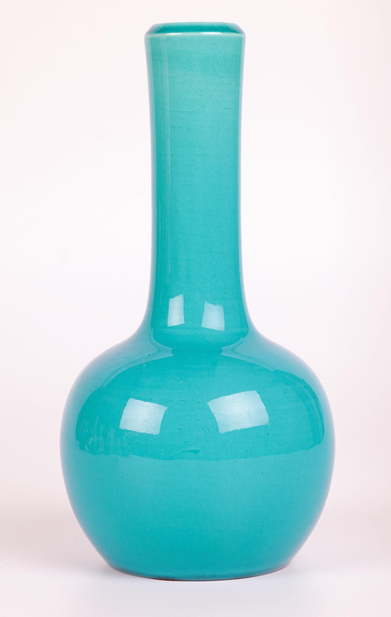 Burmantofts Turquoise Glazed Bottle Shape Art Pottery Vase 8