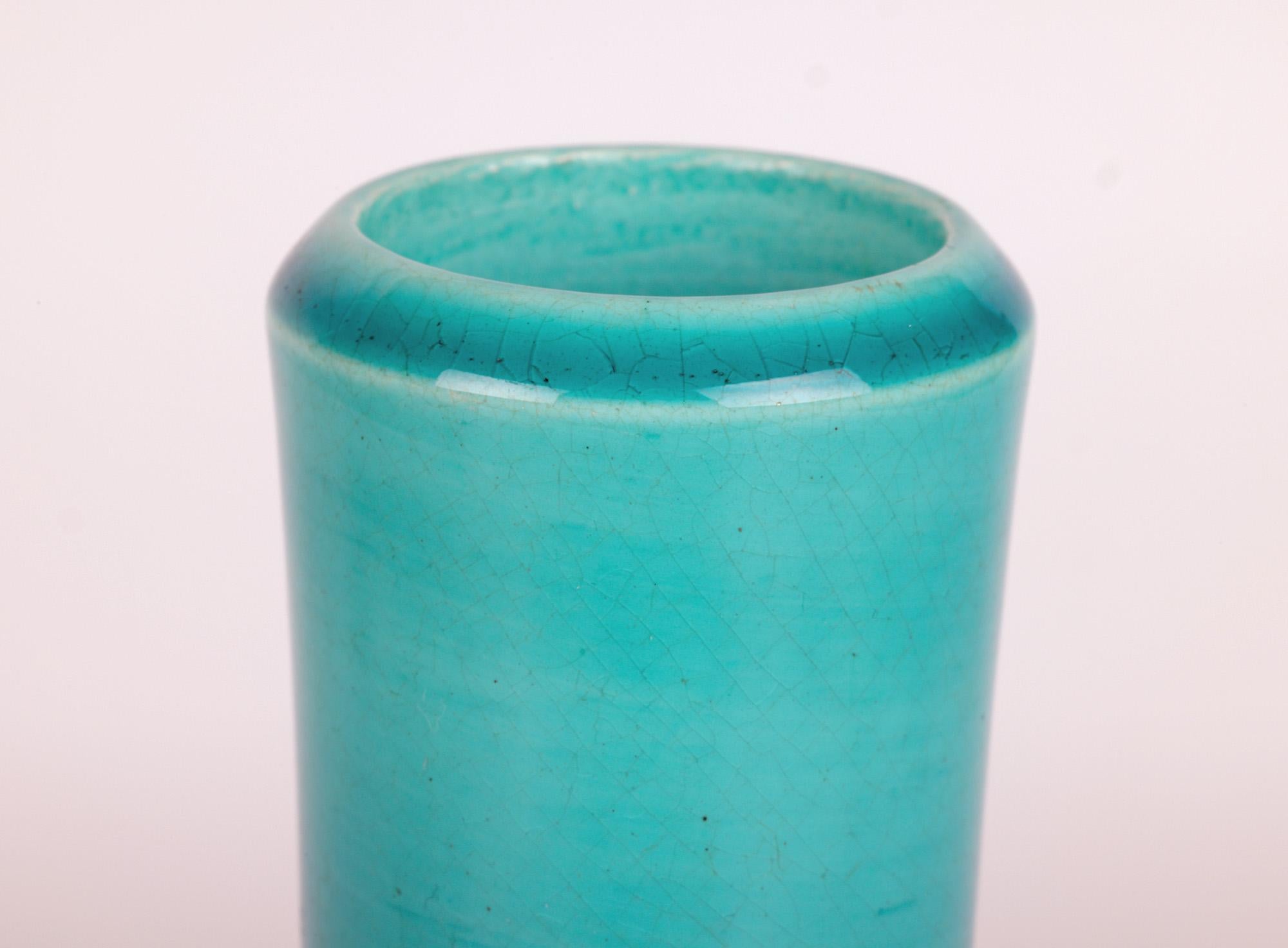 English Burmantofts Turquoise Glazed Bottle Shape Art Pottery Vase