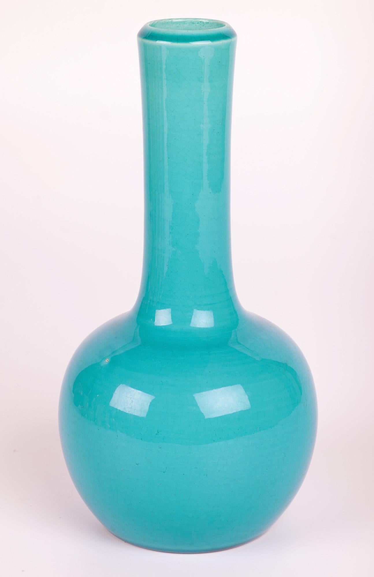 Late 19th Century Burmantofts Turquoise Glazed Bottle Shape Art Pottery Vase