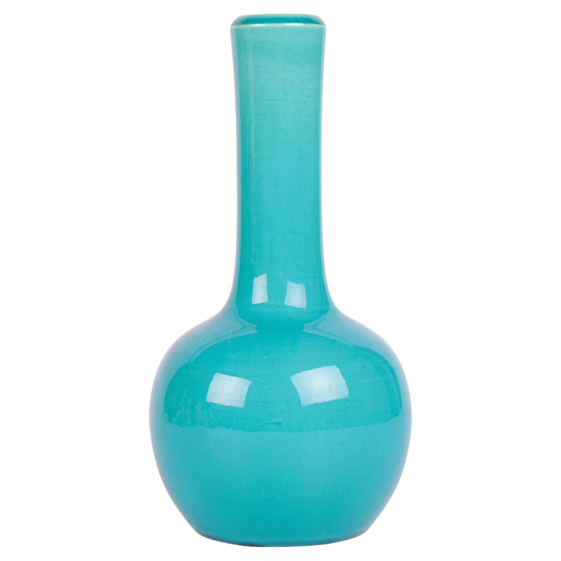 Burmantofts Turquoise Glazed Bottle Shape Art Pottery Vase