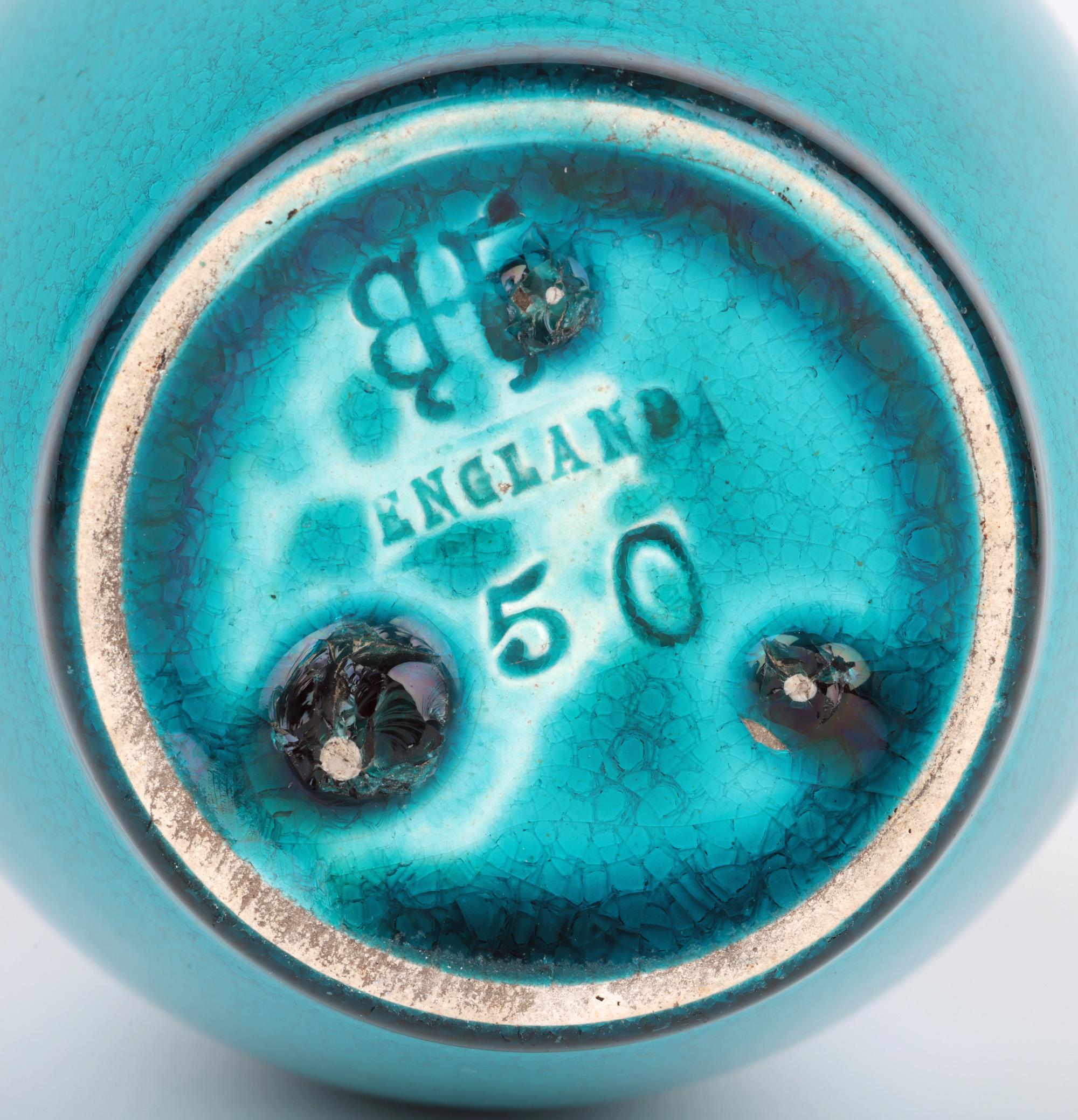Burmantofts Turquoise Glazed Solifleur Art Pottery Vase For Sale 9