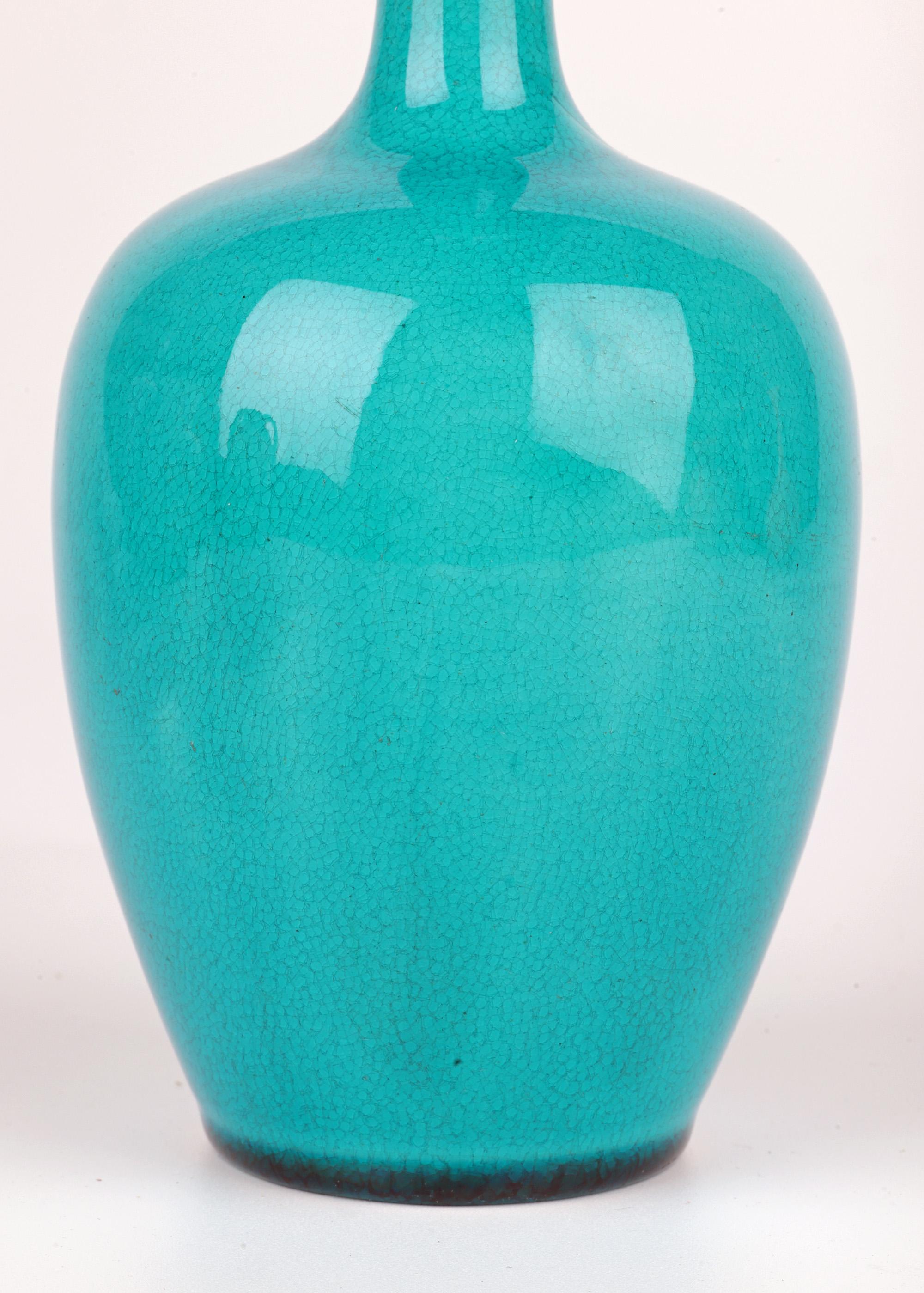Burmantofts Türkis glasierte Solifleur Kunst Pottery Vase (Englisch) im Angebot