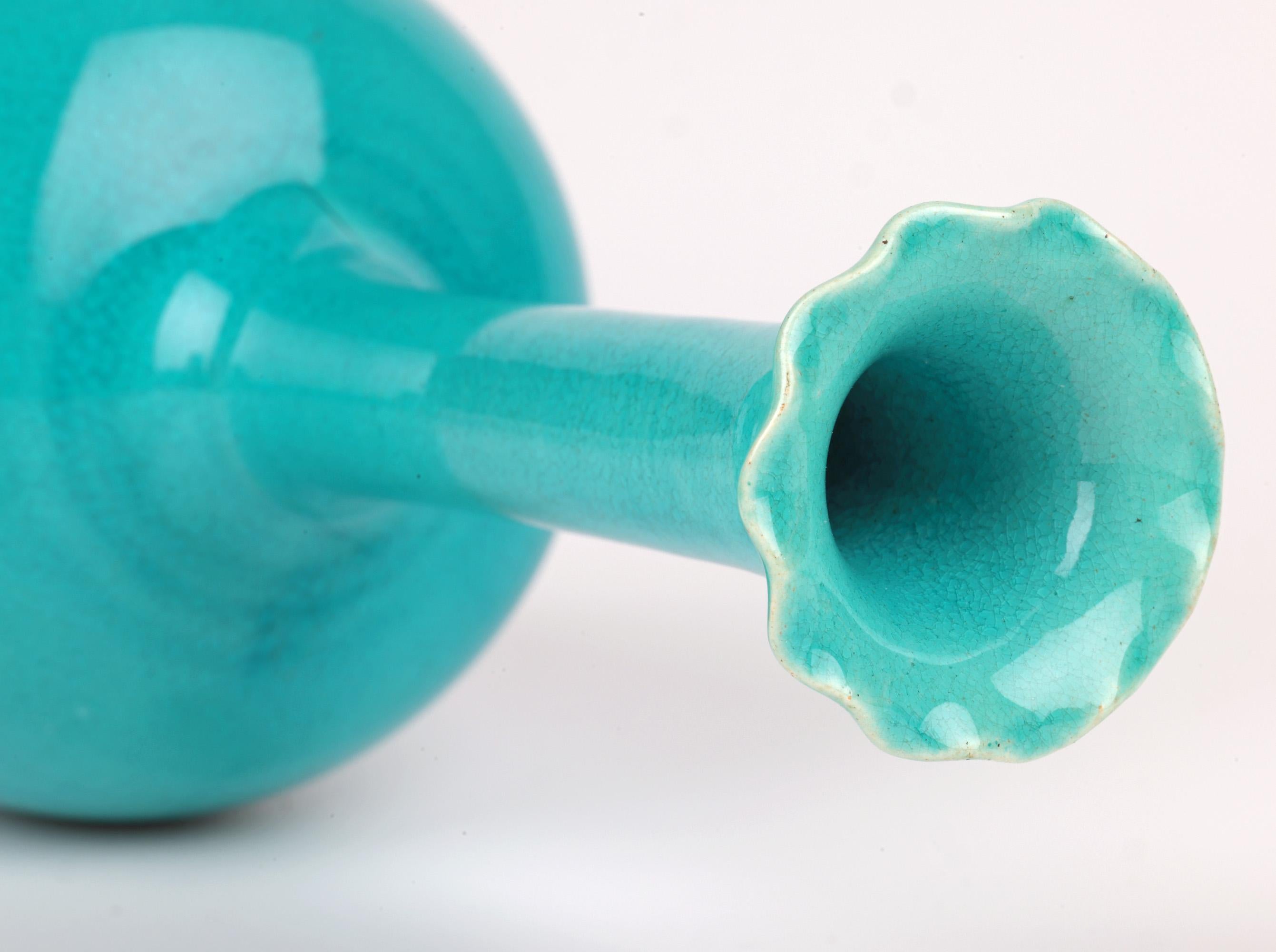 Burmantofts Turquoise Glazed Solifleur Art Pottery Vase For Sale 1
