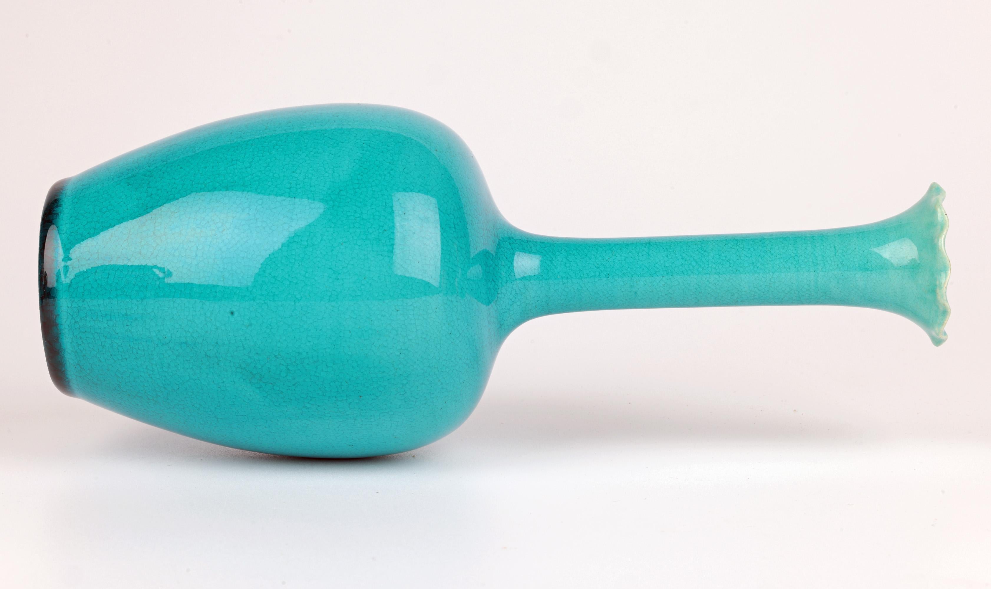 Burmantofts Turquoise Glazed Solifleur Art Pottery Vase For Sale 2