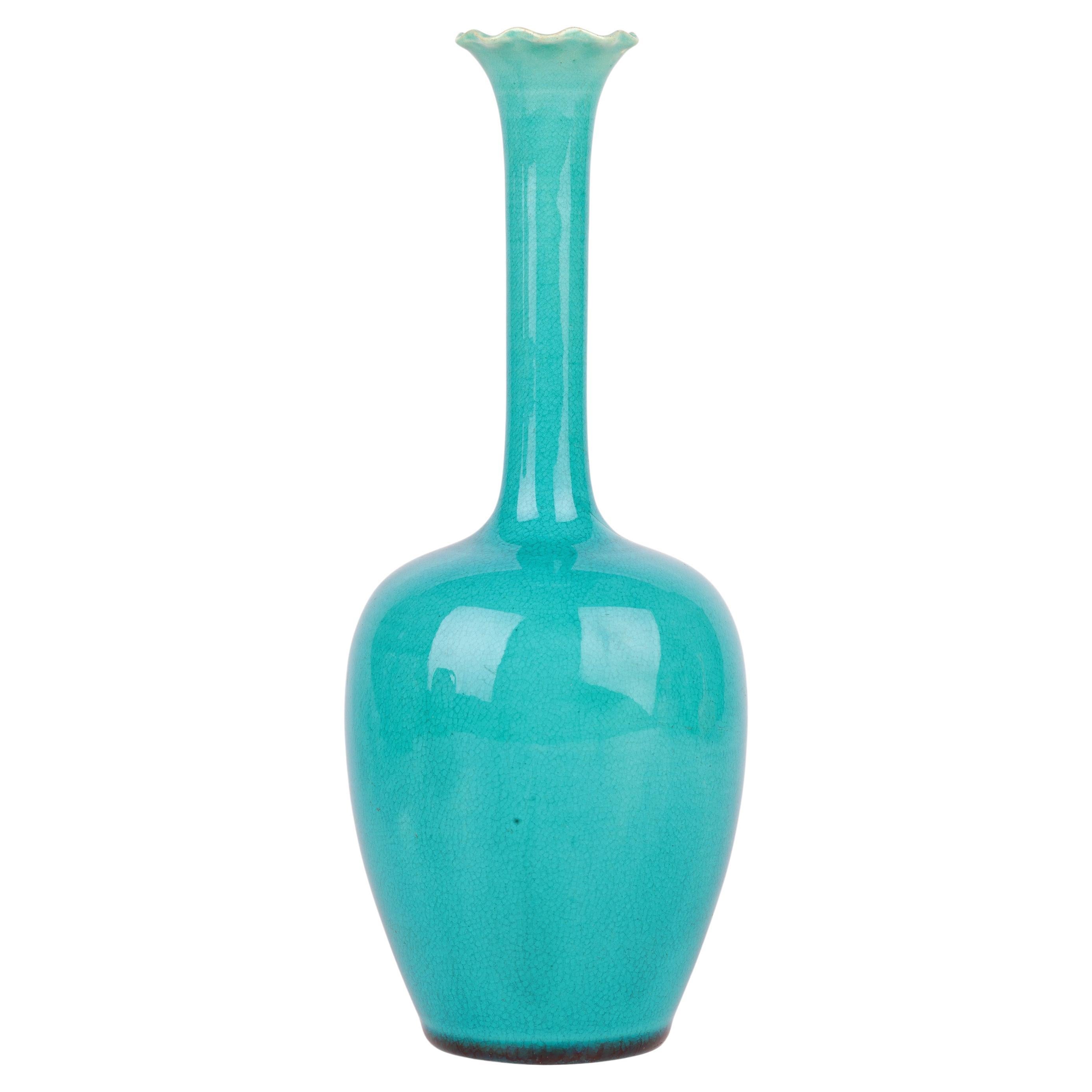 Burmantofts Türkis glasierte Solifleur Kunst Pottery Vase im Angebot