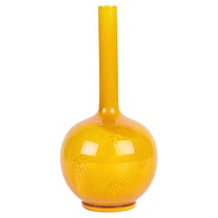 Burmantofts Yellow Glazed Sunburst Bottle Design Art Pottery Vase
