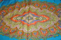 Pañuelo de Seda Palseys Rojo Burdeos Bordado con Turquesa Multicolor