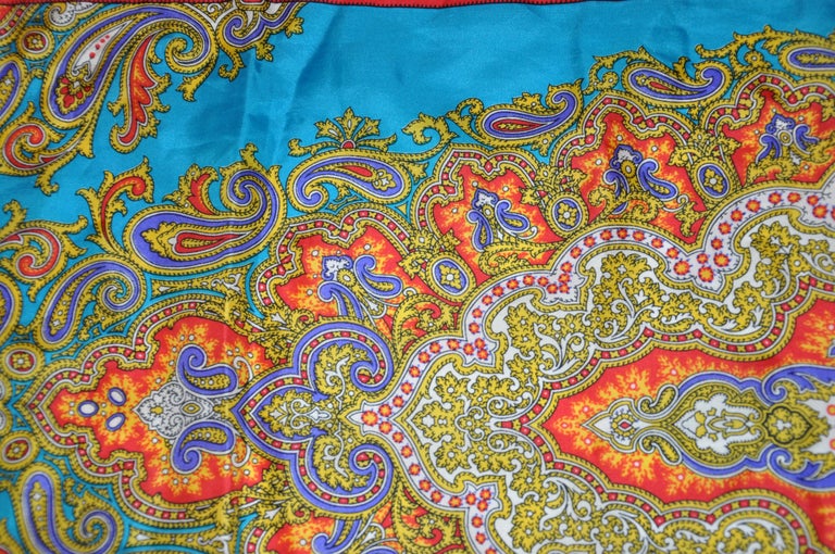 Burmel Red Border With Turquoise Multicolor Palseys Silk Scarf For Sale 2