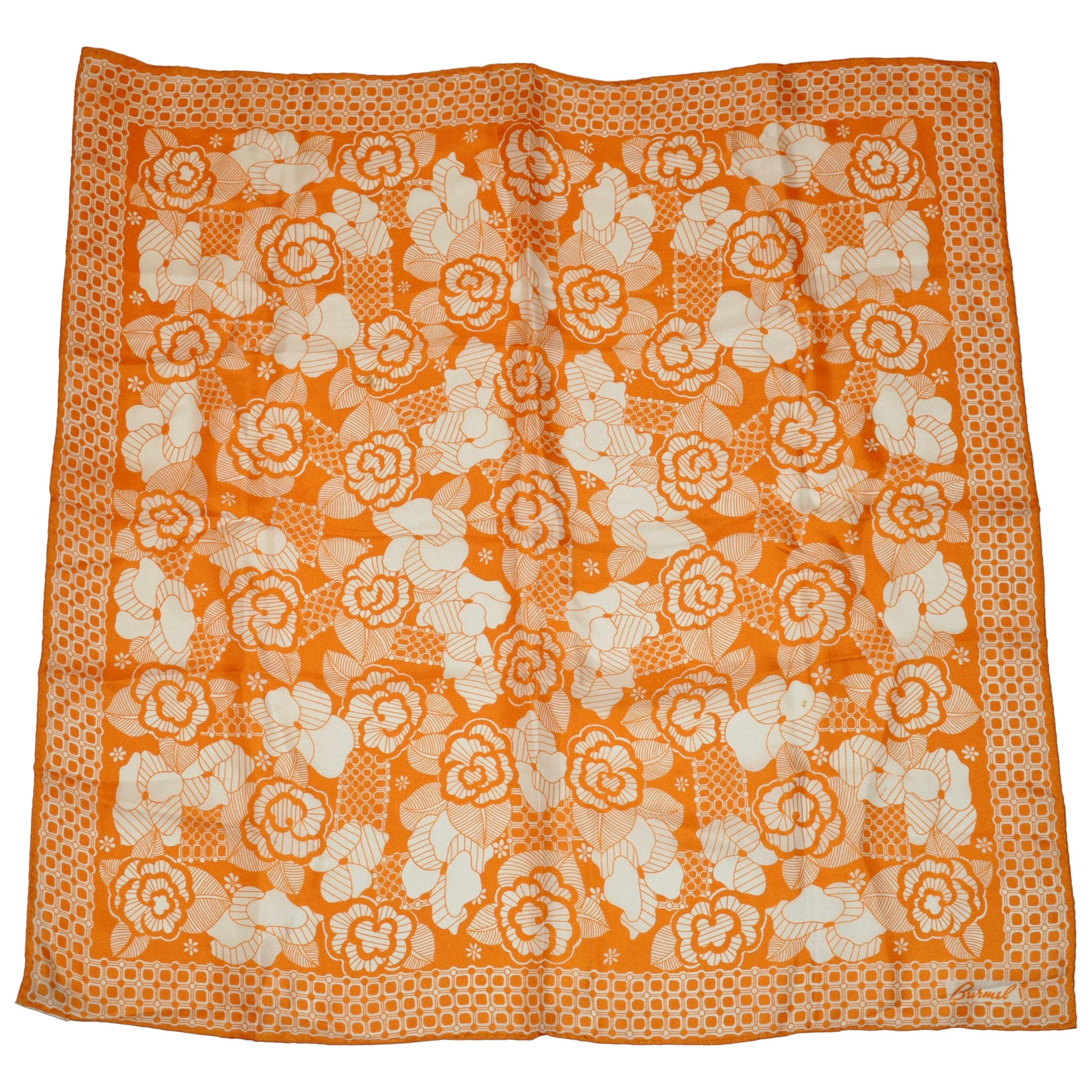 Burmel "Warm Tangerine & Ivory" Multi Floral Silk Scarf