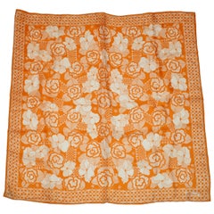 Burmel "Warm Tangerine & Ivory" Multi Floral Silk Scarf