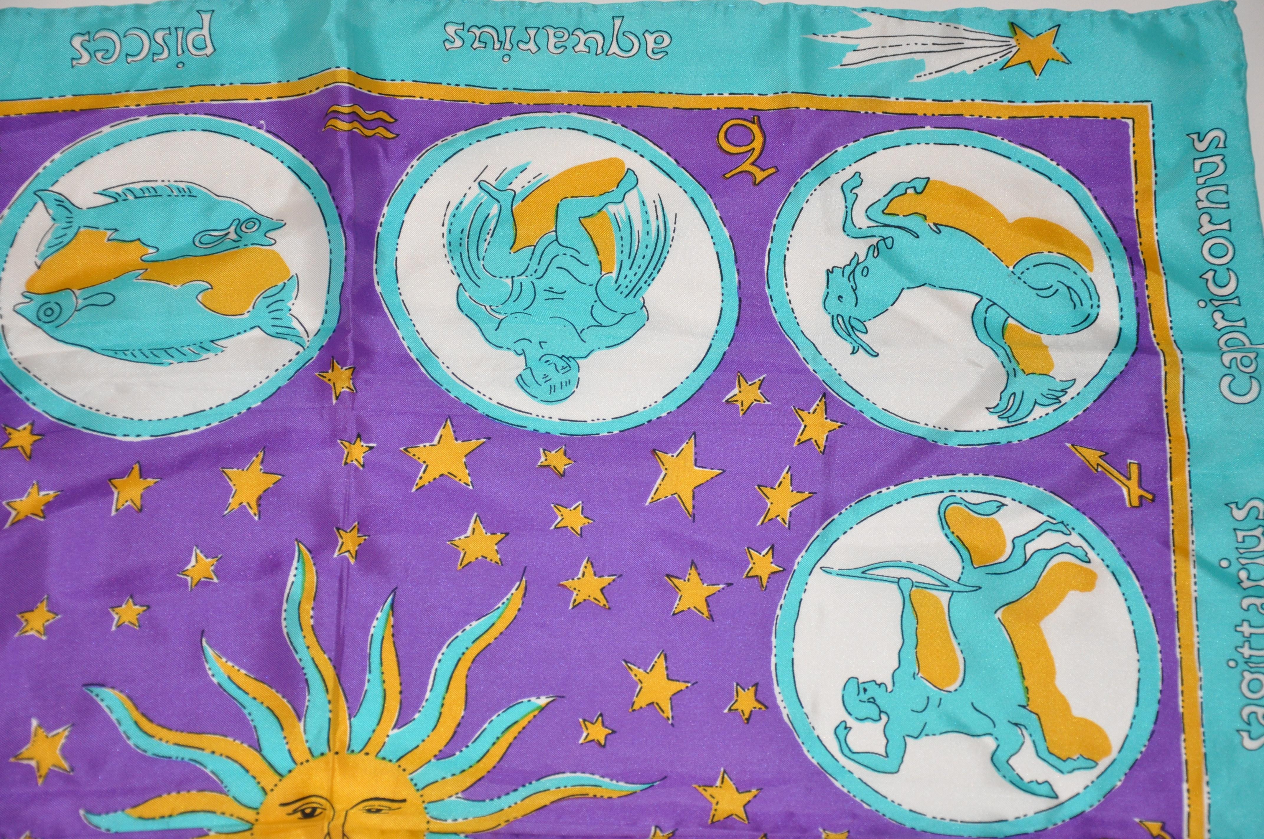 Seiden-Jacquard-Schal mit skurrilen „Astrologischen Zeichen“-Motiven ausmelz im Zustand „Gut“ im Angebot in New York, NY