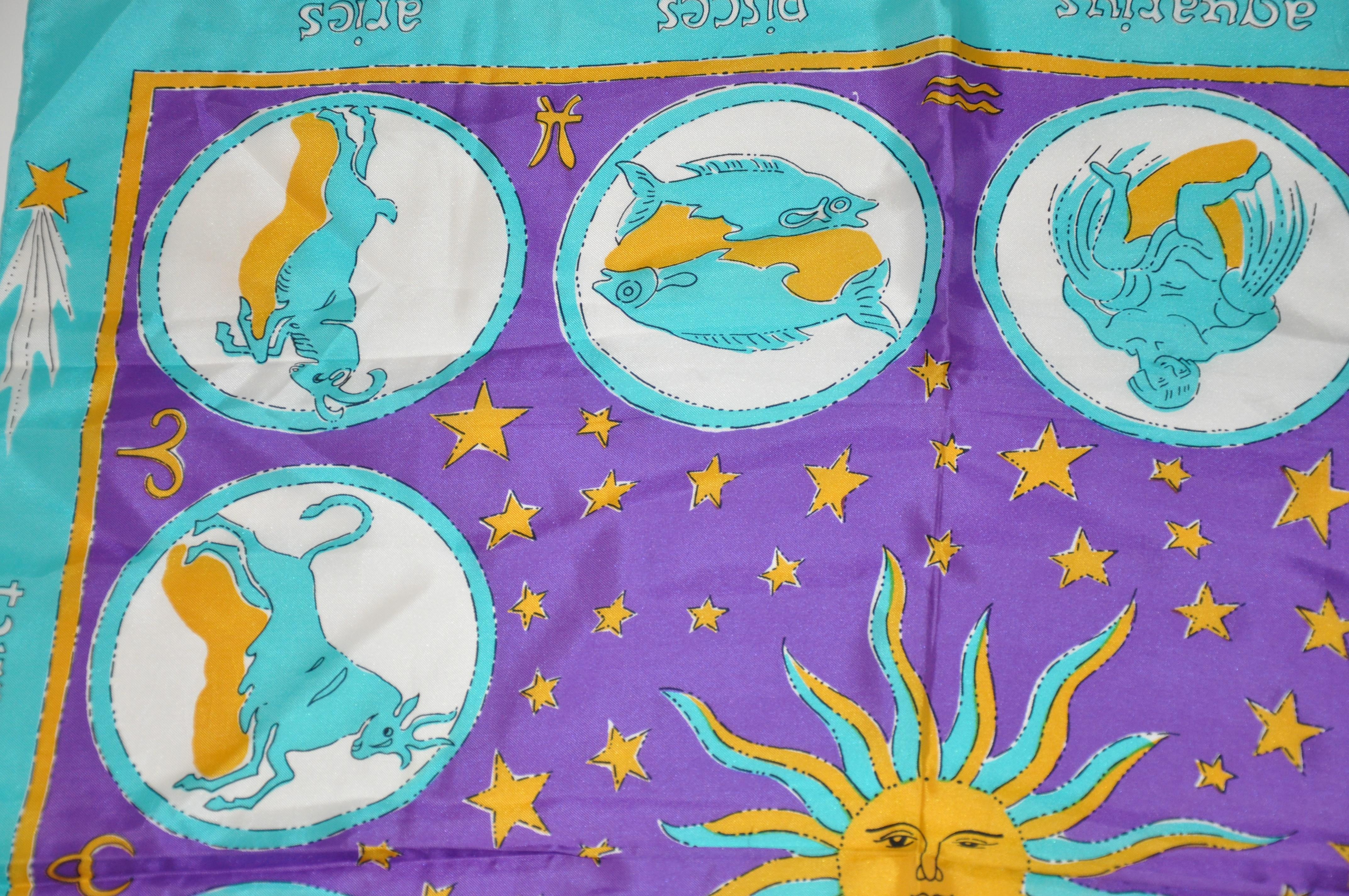 Seiden-Jacquard-Schal mit skurrilen „Astrologischen Zeichen“-Motiven ausmelz für Damen oder Herren im Angebot