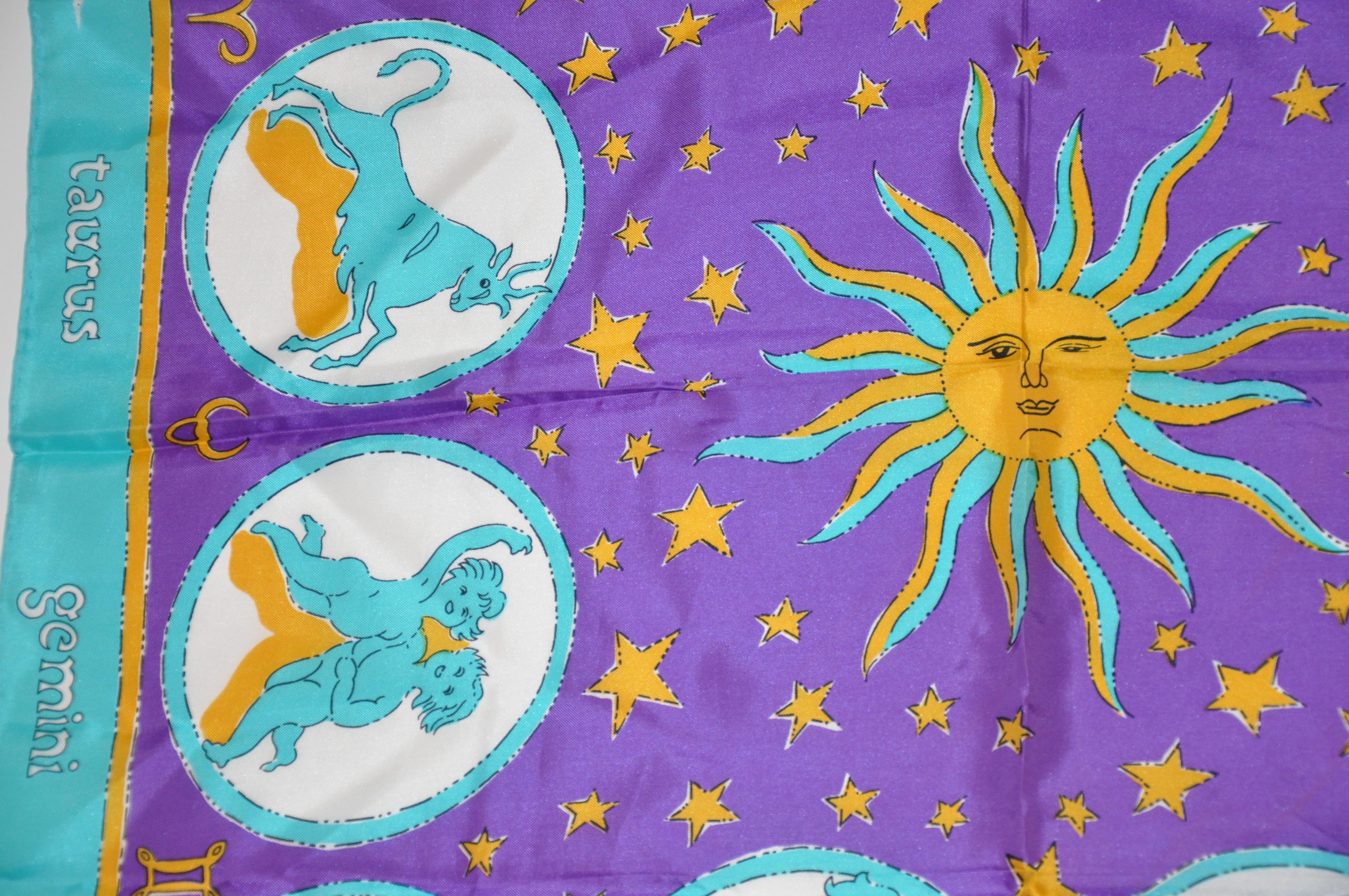Seiden-Jacquard-Schal mit skurrilen „Astrologischen Zeichen“-Motiven ausmelz im Angebot 1