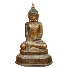 Burmese 17th Century Dry Lacquered and Gilt Buddha Calling the Earth to Witness