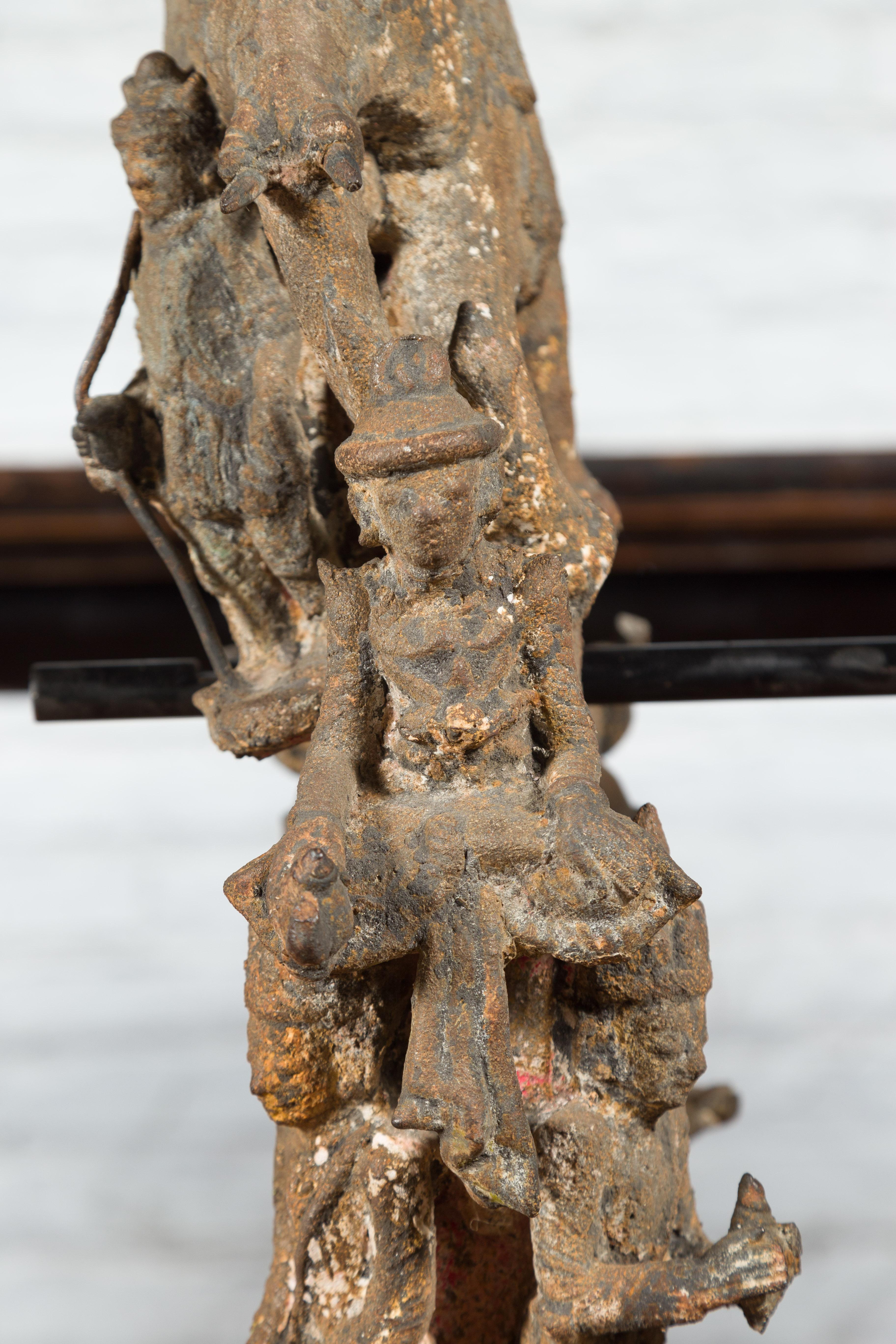 Burmese 18th Century Cast Bronze Buddhist Temple Bell Bracket with Elephant For Sale 11