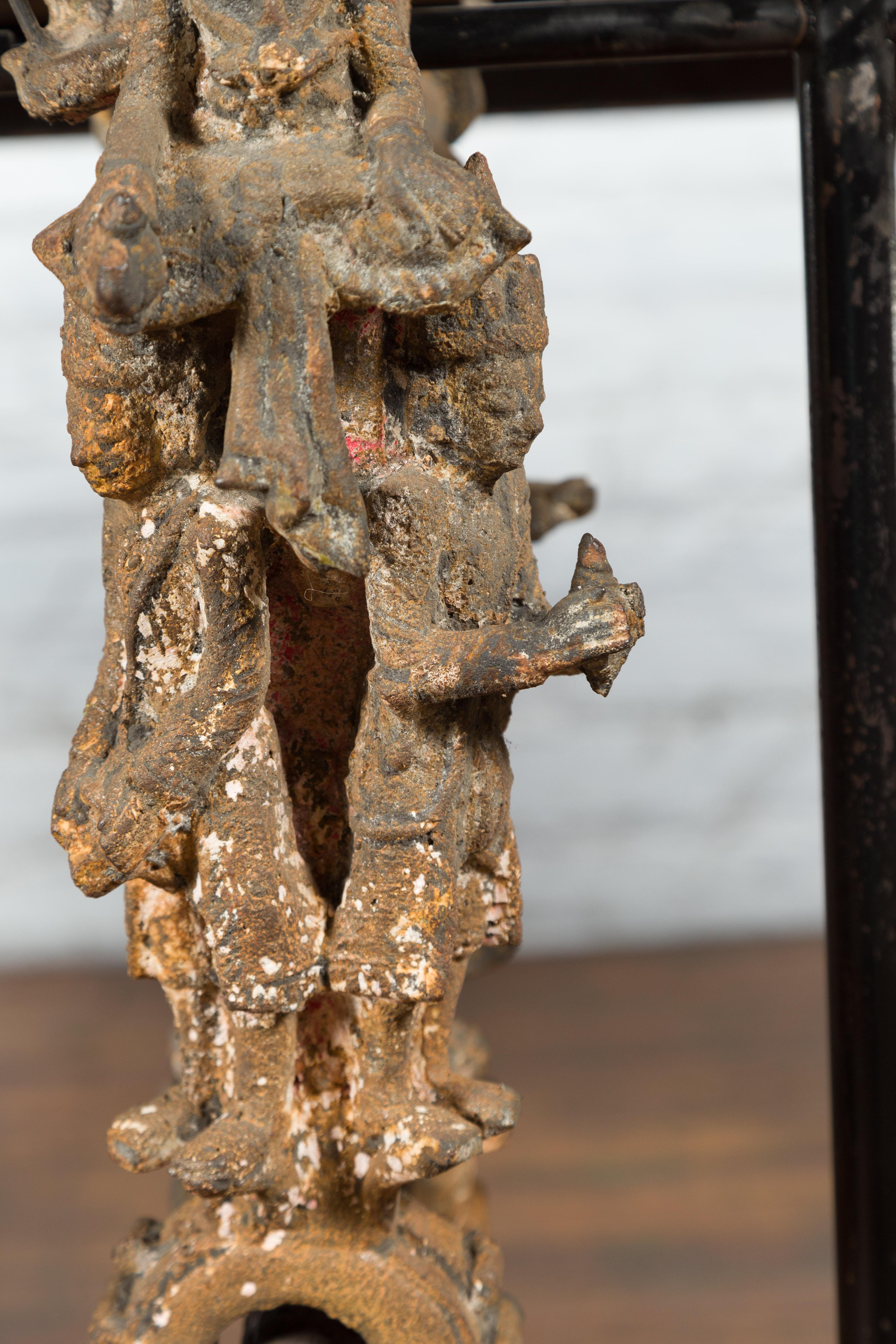 Burmese 18th Century Cast Bronze Buddhist Temple Bell Bracket with Elephant For Sale 12