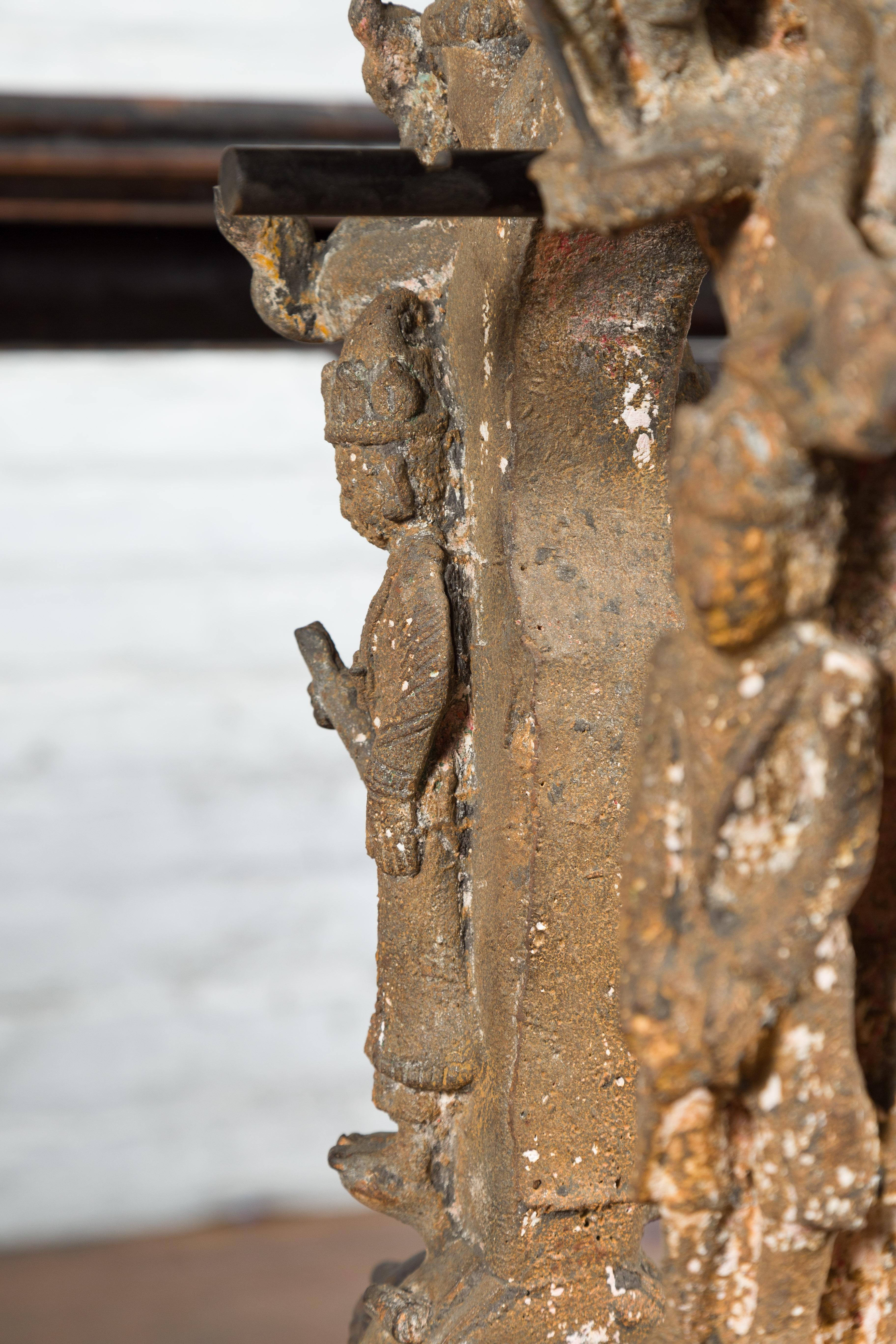 Burmese 18th Century Cast Bronze Buddhist Temple Bell Bracket with Elephant For Sale 13