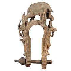 Burmese 18th Century Cast Bronze Buddhist Temple Bell Bracket with Elephant