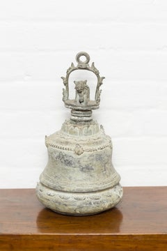 Burmese 19th Century Bronze Ceremonial Bell with Verde Patina and Cow Motif