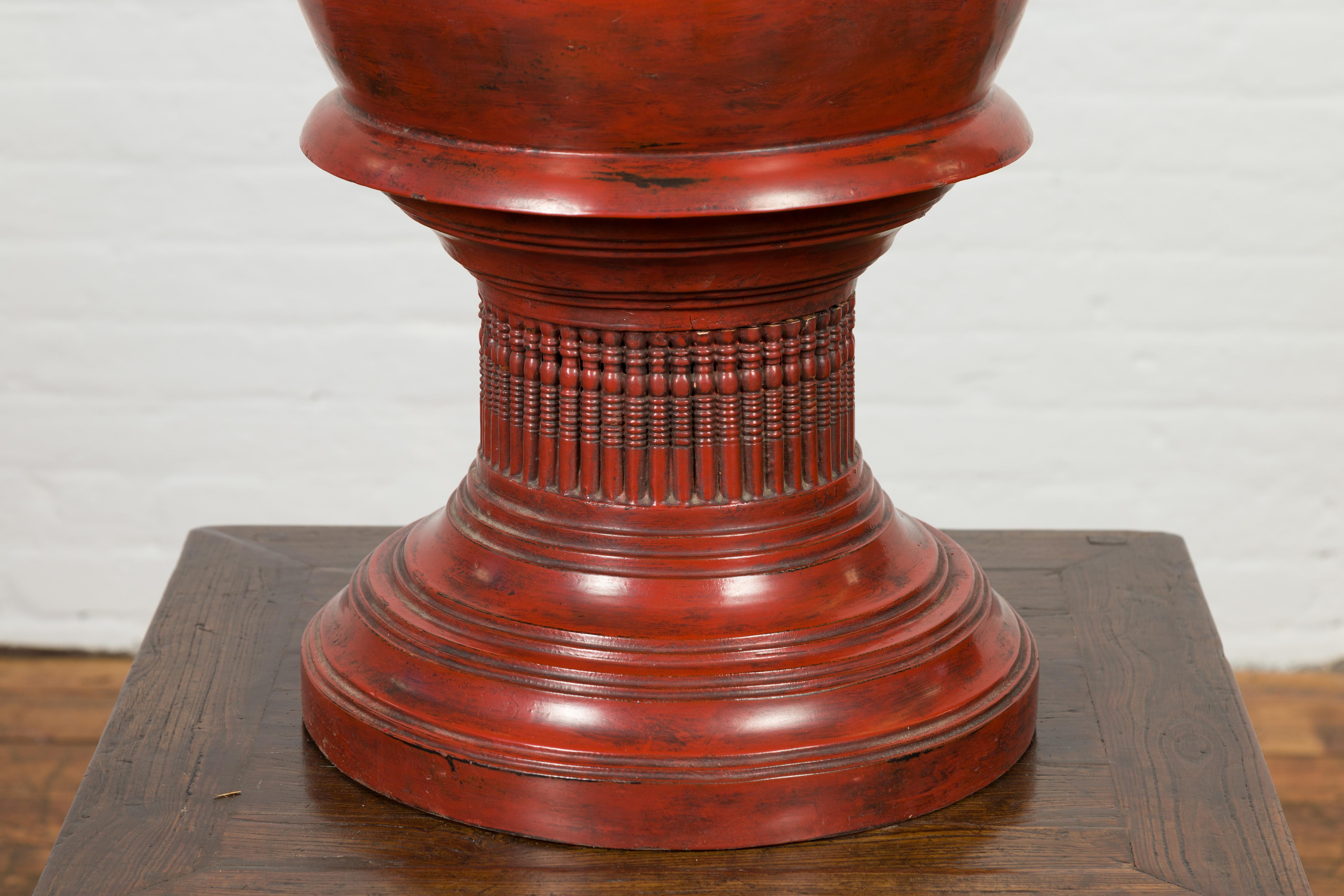 Burmese 19th Century Cinnabar Palembang Lacquer Lidded Temple Offering Bowl 1