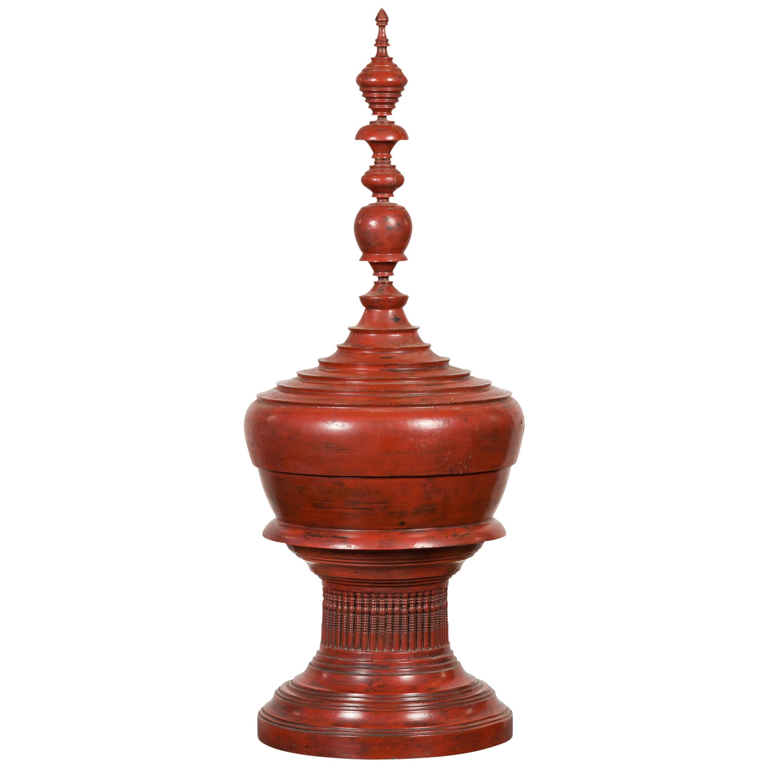 Burmese 19th Century Cinnabar Palembang Lacquer Lidded Temple Offering Bowl