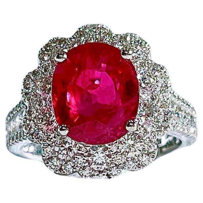 Burmese 4.03ct Ruby and 1.49ct Diamond Ring in 18K White Gold, Asia