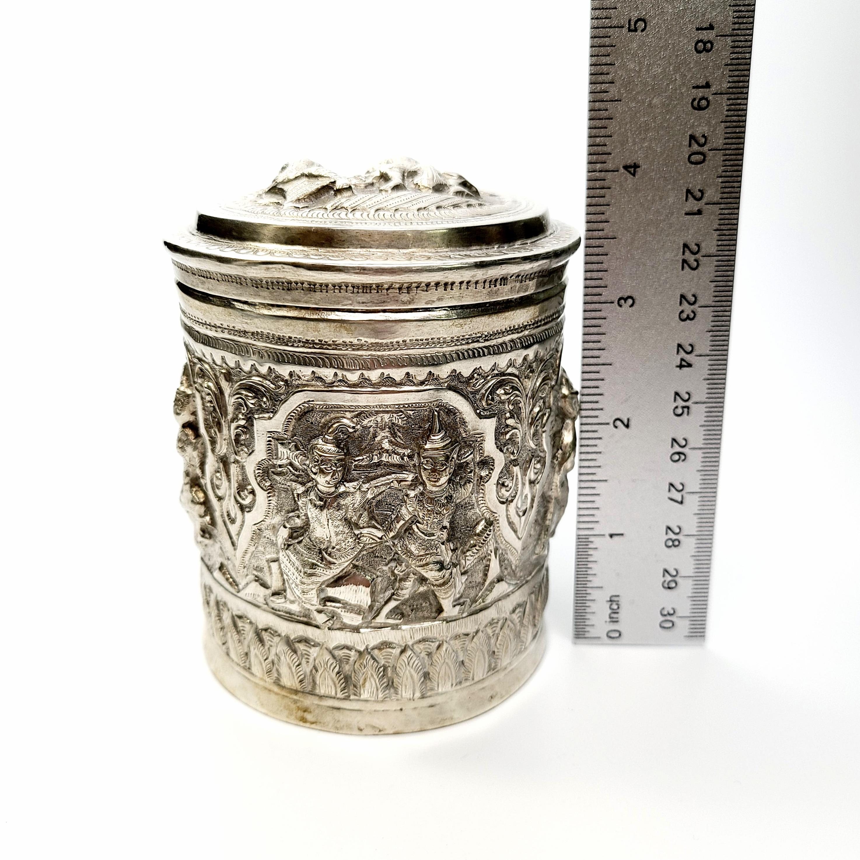 Burmese 950 Silver Betel Box Canister 7