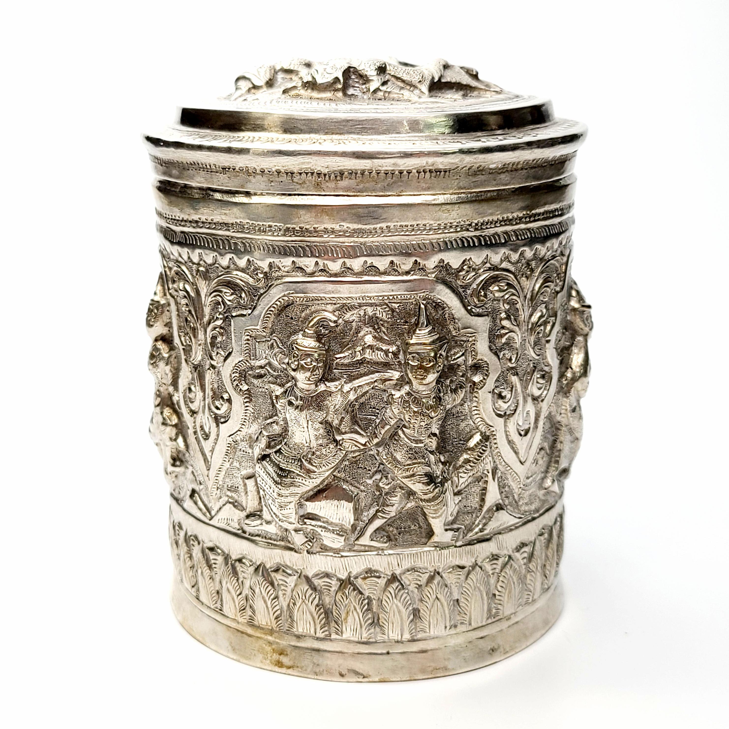 Burmese 950 Silver Betel Box Canister In Good Condition In Washington Depot, CT