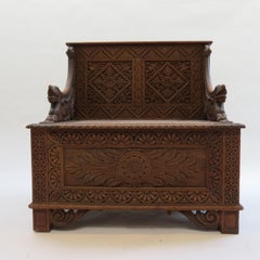 Burmese Anglo-Indian Gothic Revival Carved Hall Seat Chair 1880