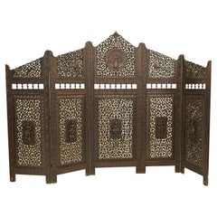 Burmese Antique Screen 5 Panel Carved Room Divider Myanmar 1850