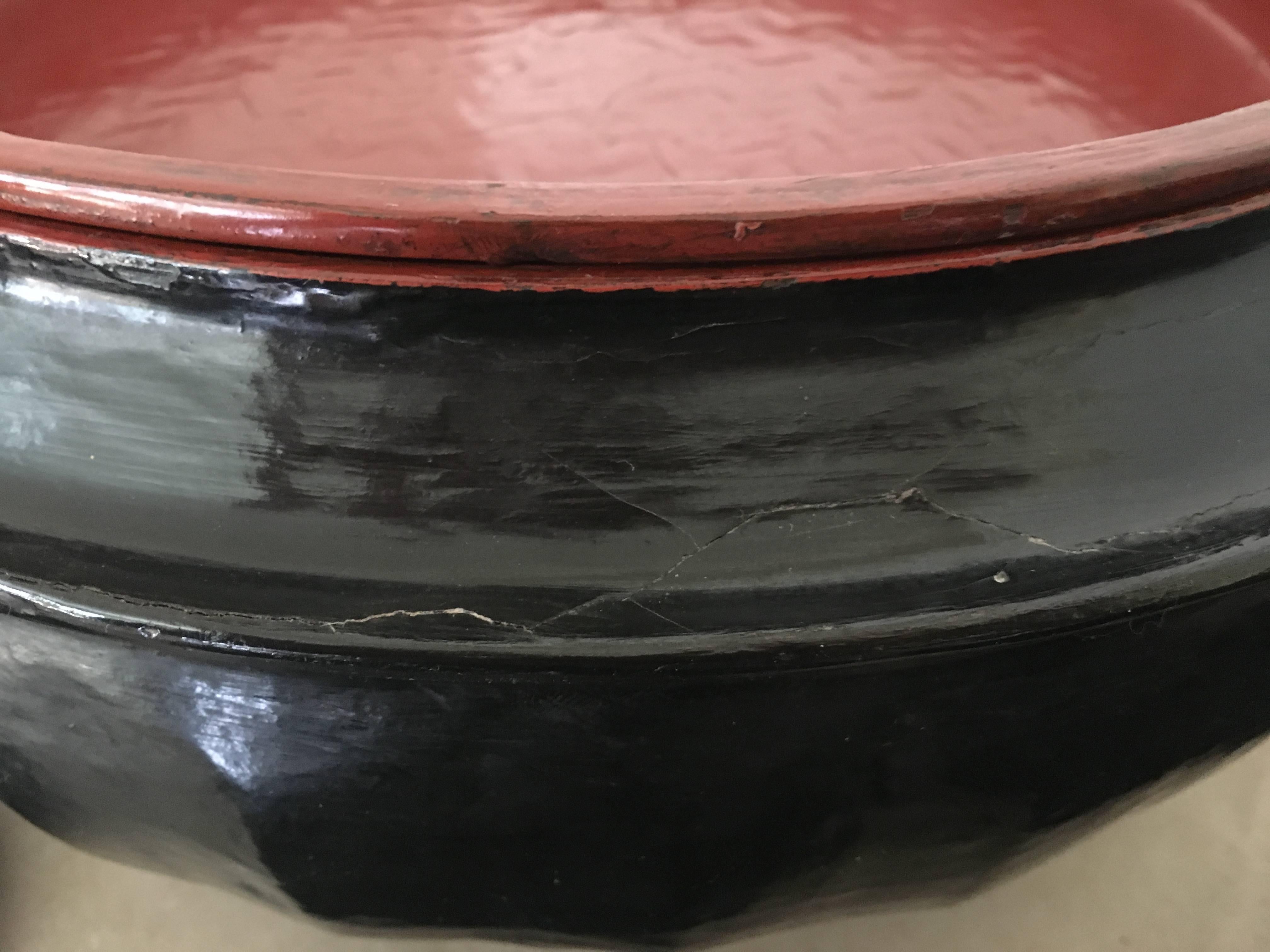 20th Century Burmese Black Lacquered Offering Bowl